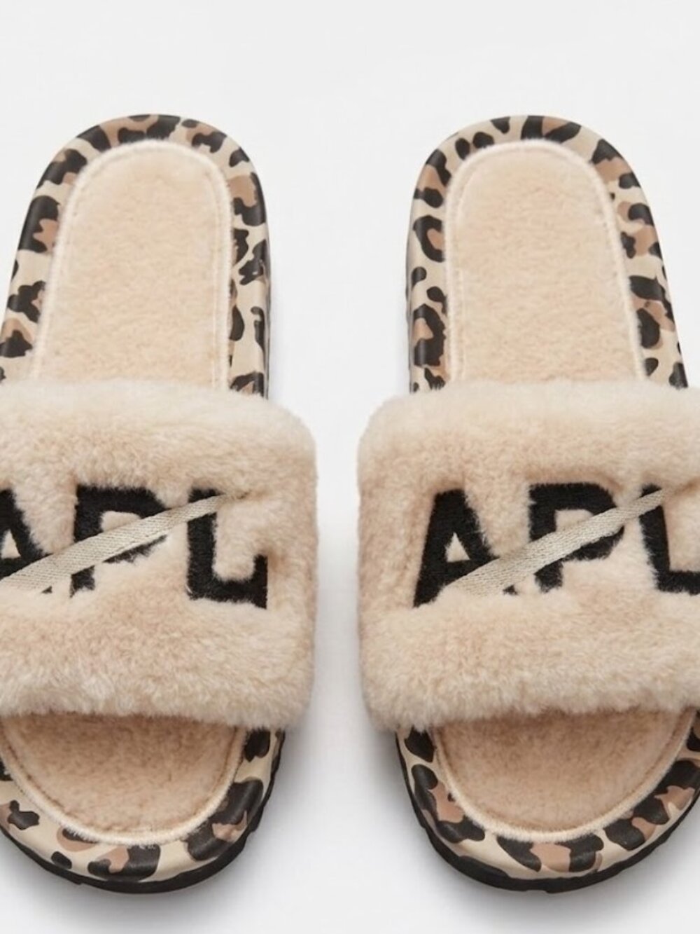 APL Women’s Shearling Slides Sandals parchment black/leopard Size 7 NIB